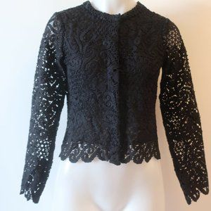 Womens Yoana Baraschi Black Crochet Lace Semi-Sheer Blouse Top 2 *
